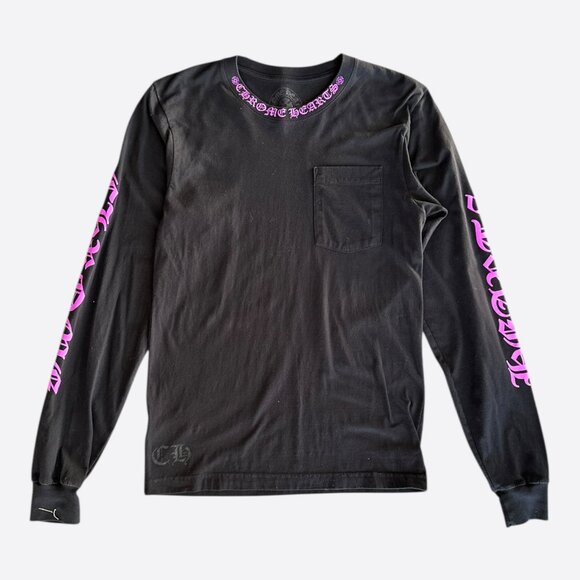 Chrome Hearts Black & Pink Neck Logo Longsleeve T-Shirt - Picture 1 of 7